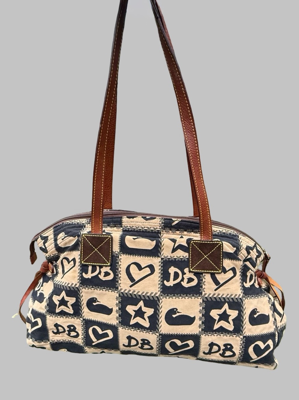 Vintage Y2K Dooney & Bourke Navy Patchwork Doodle Satchel - Picture 4 of 8